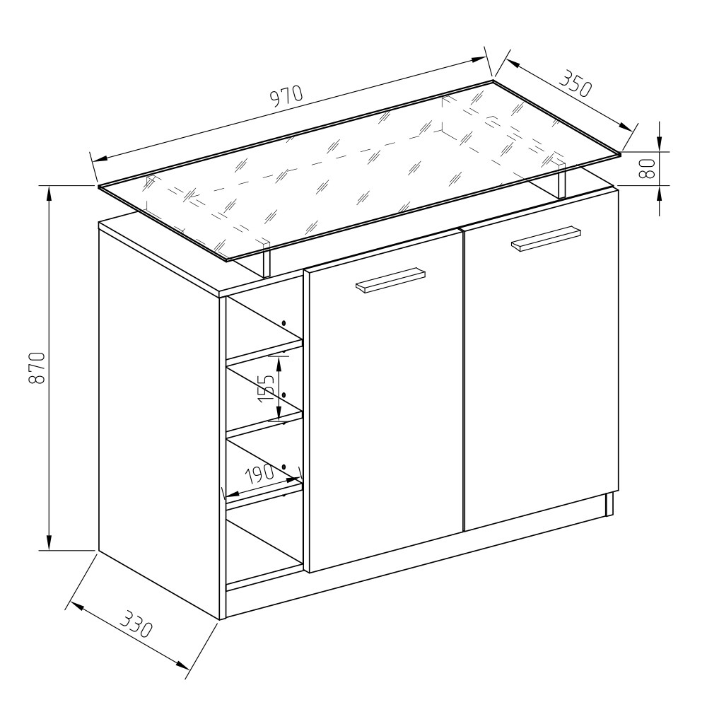 Vicco Kommode Asti 2 Türen Highboard LED Beleuchtung Glasablage Anrichte Schrank