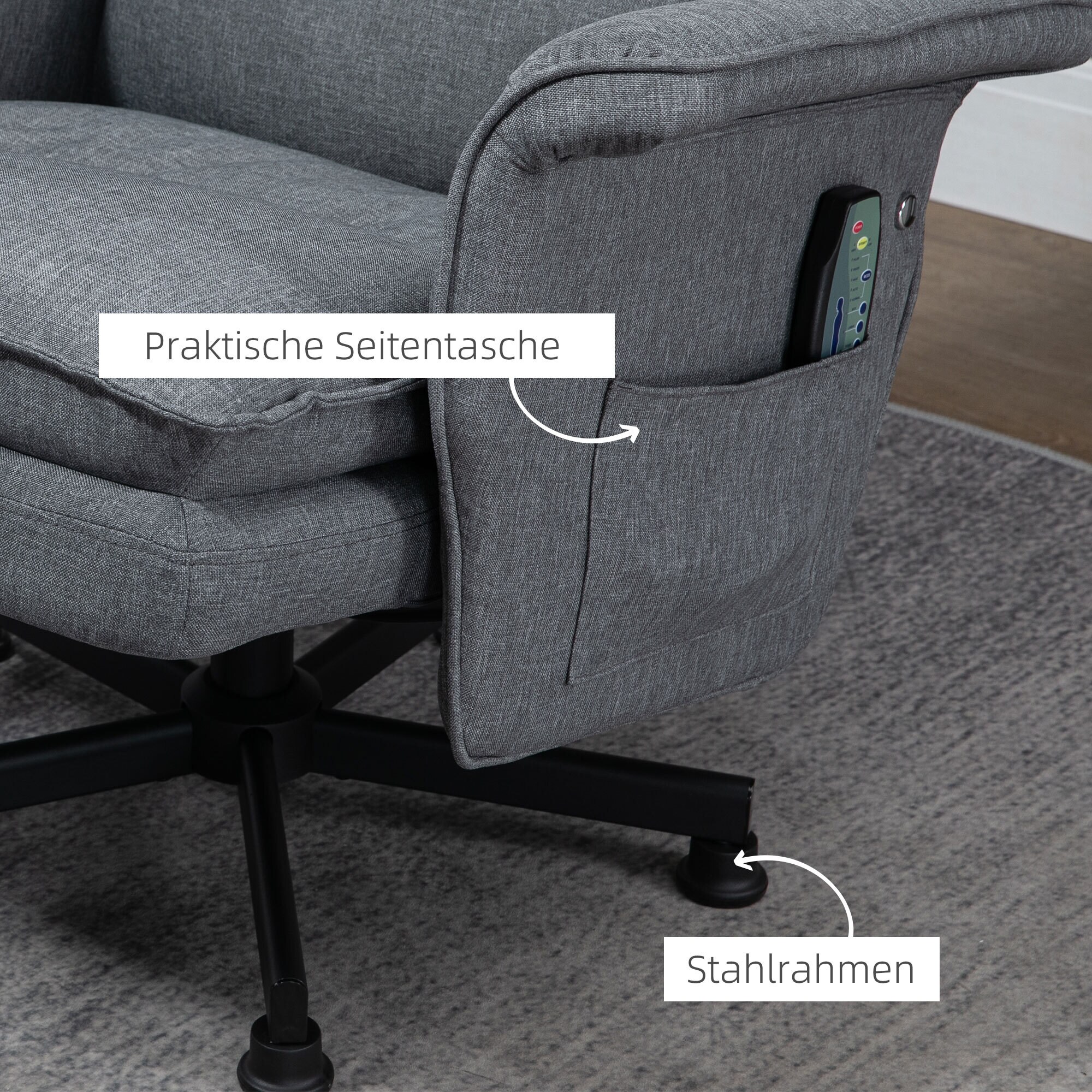 HOMCOM Massagestuhl mit Fußhocker grau 78L x 81B x 99H cm