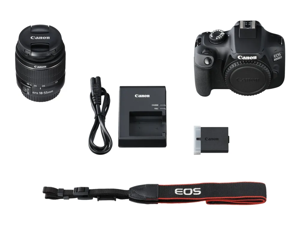 Canon EOS 4000D - Digitalkamera - SLR - 18.0 MP - APS-C - 1080p / 30 fps - 3x optisk zoom EF-S 18-55 mm DC III objektiv - Wi-Fi - sort