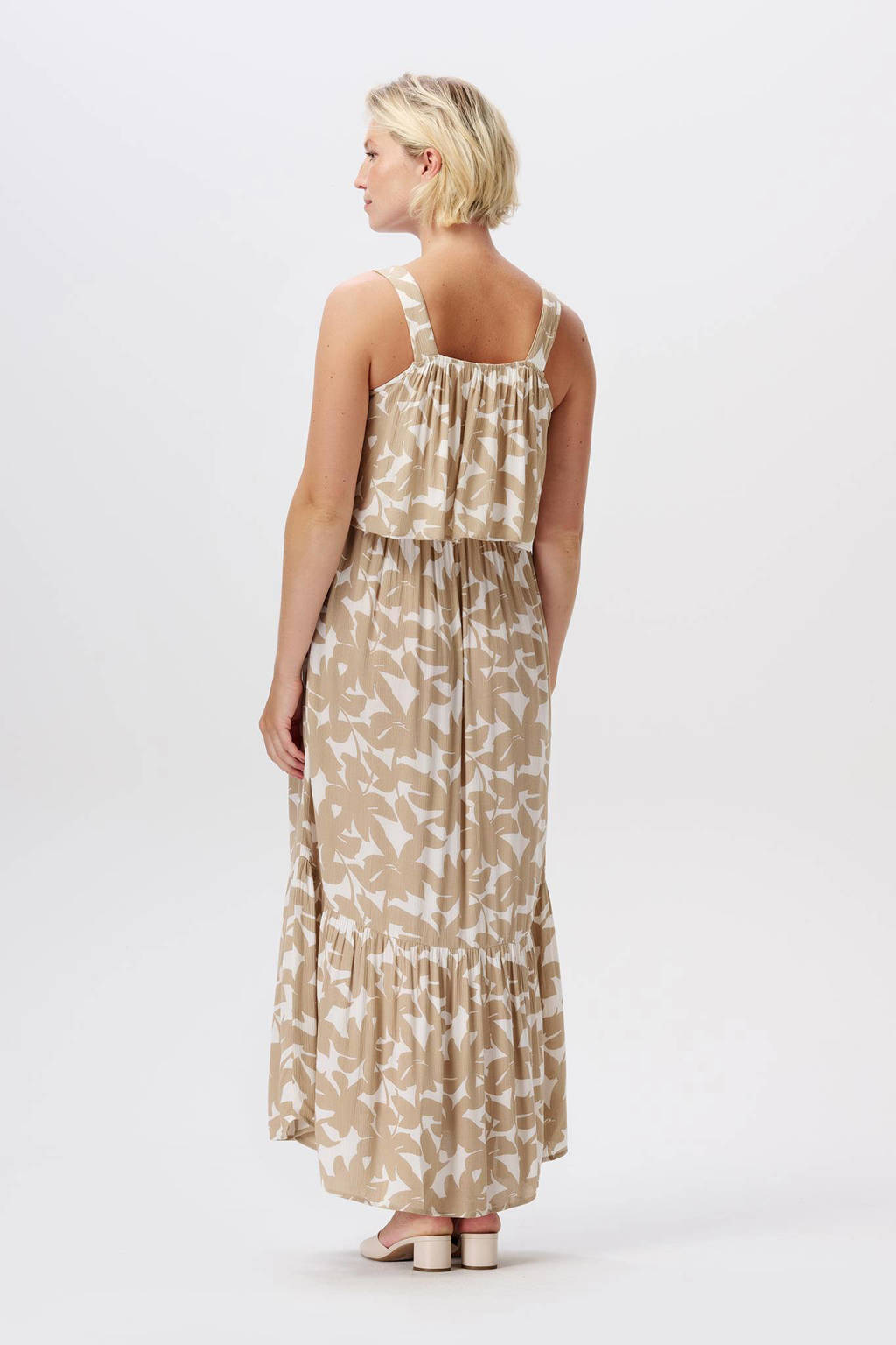 Noppies gebloemde voedingsjurk beige/wit