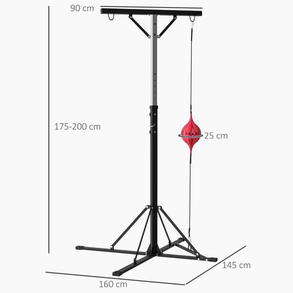 Bokseposestativ, høydejusterbart, frittstående bokseposeholder med speedball, lastekapasitet opptil 60 kg, stål, svart