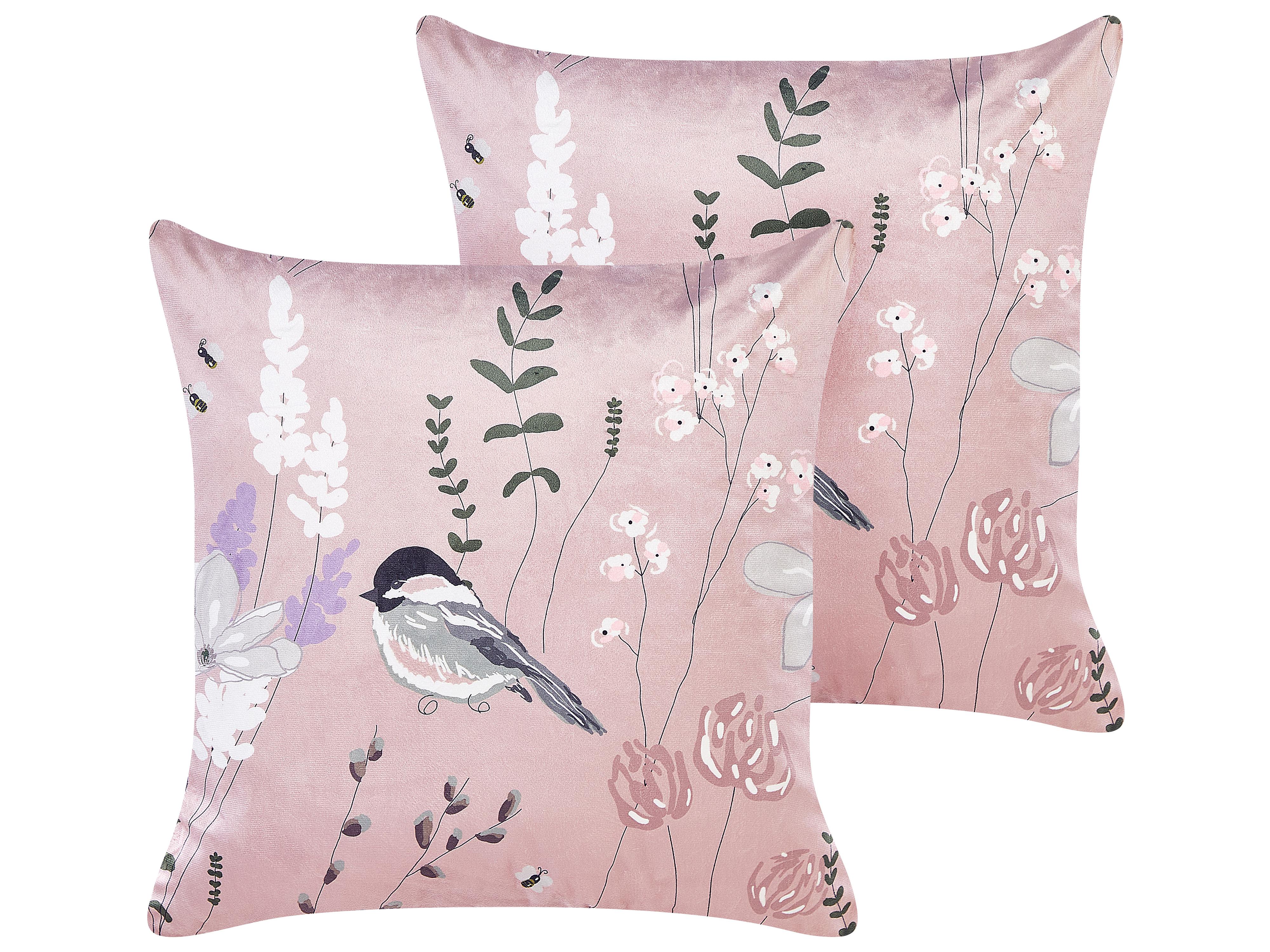 Set van 2 sierkussens CYCLAMEN Fluweel 45 x 45 cm Pastelroze bloempatroon