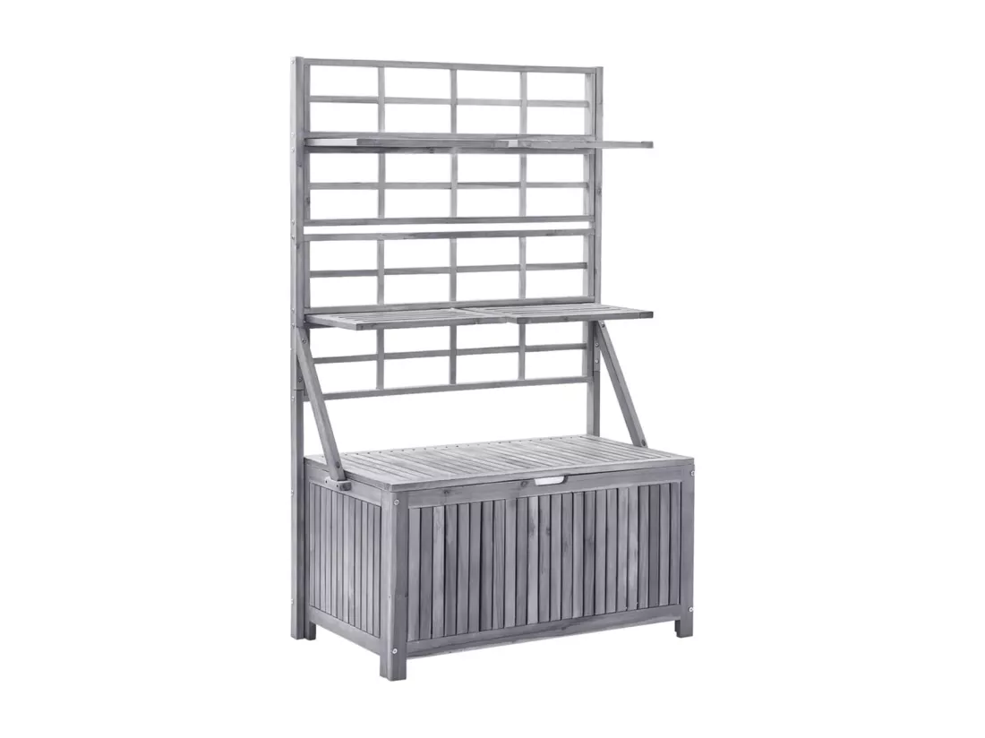 Boîte de rangement avec treillis Gris 99x55x160cm Acacia solide