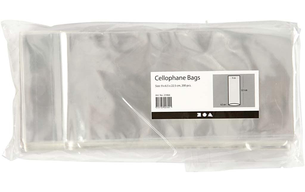 Klarsichttüte 9 cm x 22.5 cm, mit Boden, 200 StückCellophan-Tüte als Verpackung für Kekse