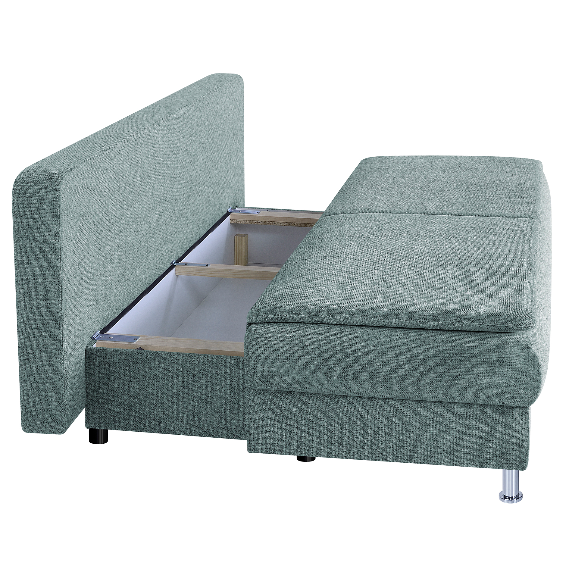 Schlafsofa - eisblau - Staukasten - integrierter Topper