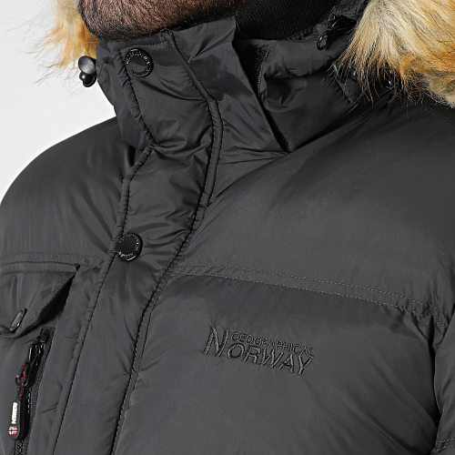 Doudoune Capuche Fourrure Gris Anthracite