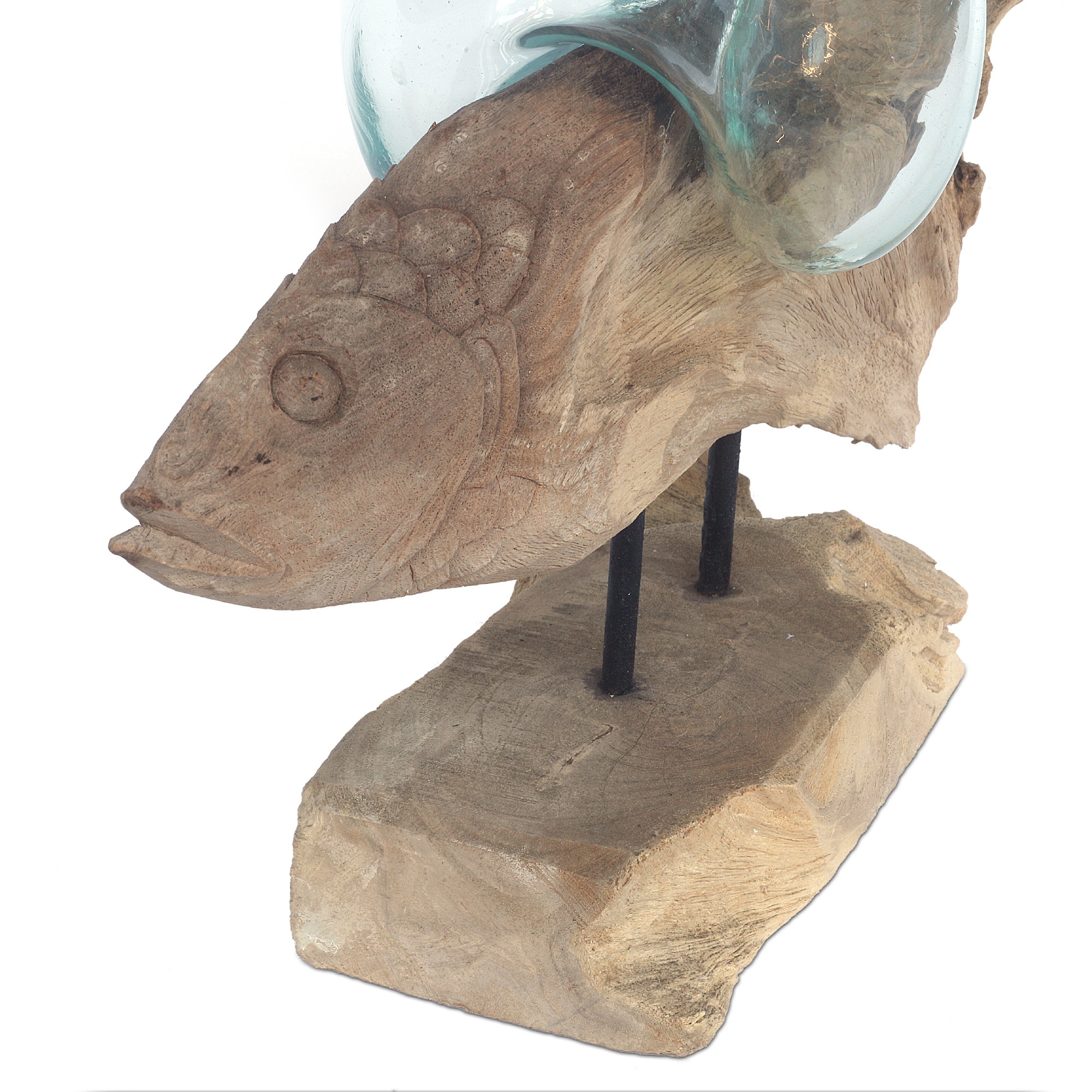 Glasvase aus Wurzelholz 'Fisch', auf Sockel, B 42 - 59 cm, H 30 - 45 cm, T 20 cm von fischer's lagerhaus
