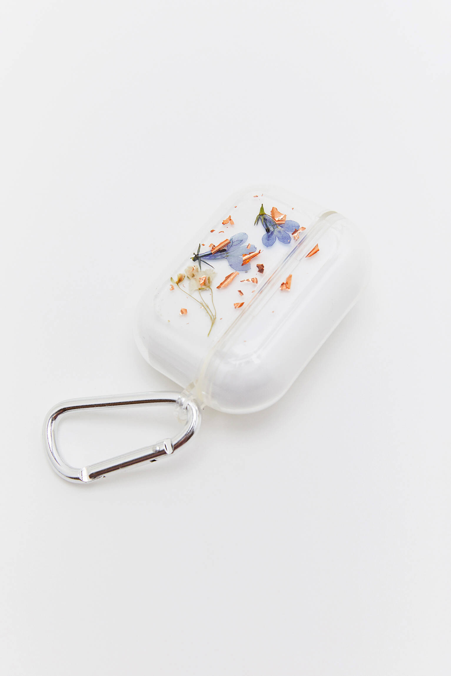 CAPA TRANSPARENTE PARA AIRPODS COM ESTAMPA DE FLORES - AZUL