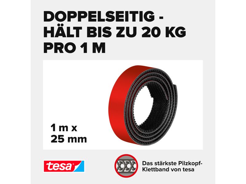 tesa Ultra Power Lock Tape 20 kg/m Haltekraft Selbstklebendes Klettband mit extrem starkem Klettverschluss – wetterfest