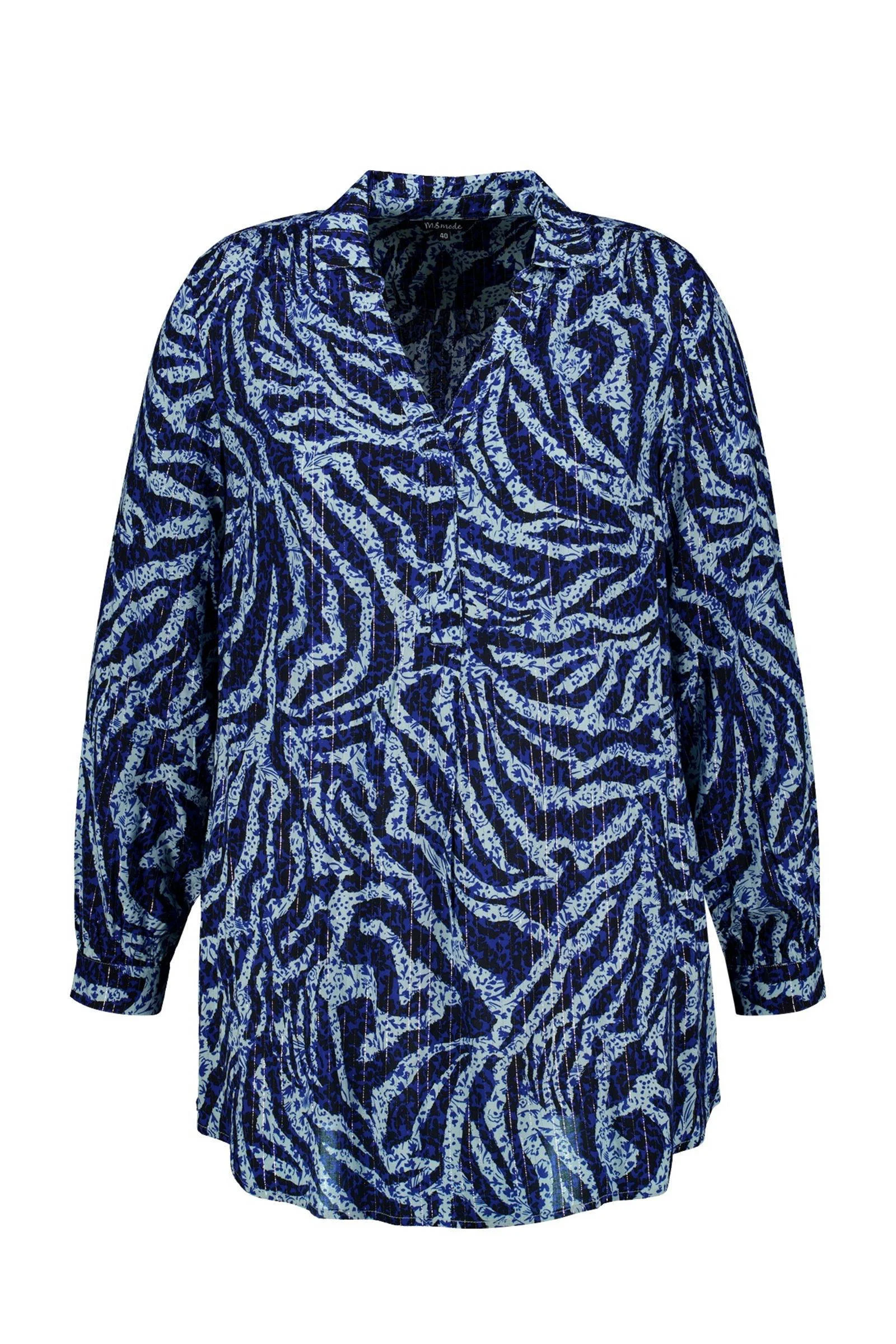 MS Mode blouse met dierenprint donkerblauw
