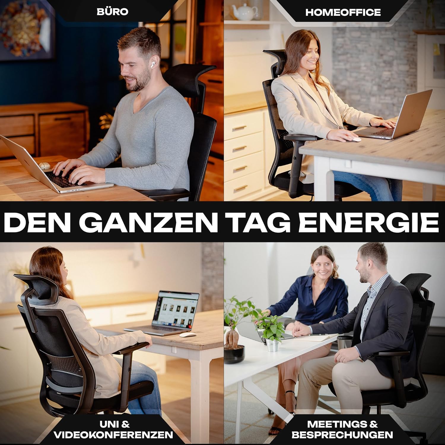 M2 Bürostuhl Ergonomisch Testsieger – Höhenverstellbarer Schreibtischstuhl bequem mit Lendenwirbelstütze, Atmungsaktiver Netzrücken, 360° Drehstuhl, Bürostühle Büro und Home Office Chair