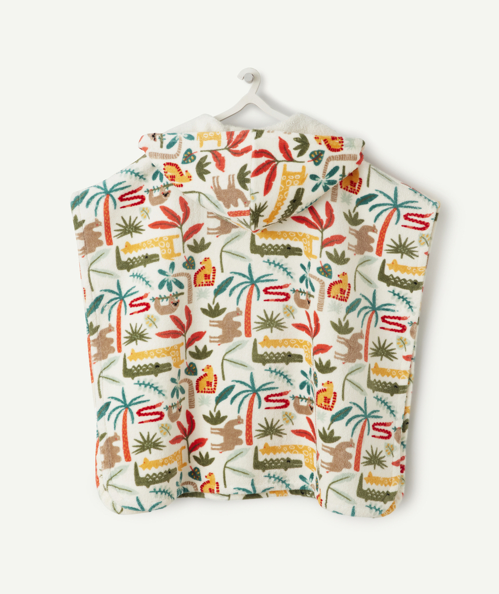poncho à capuche bébé garçon blanc thème jungle matière éponge