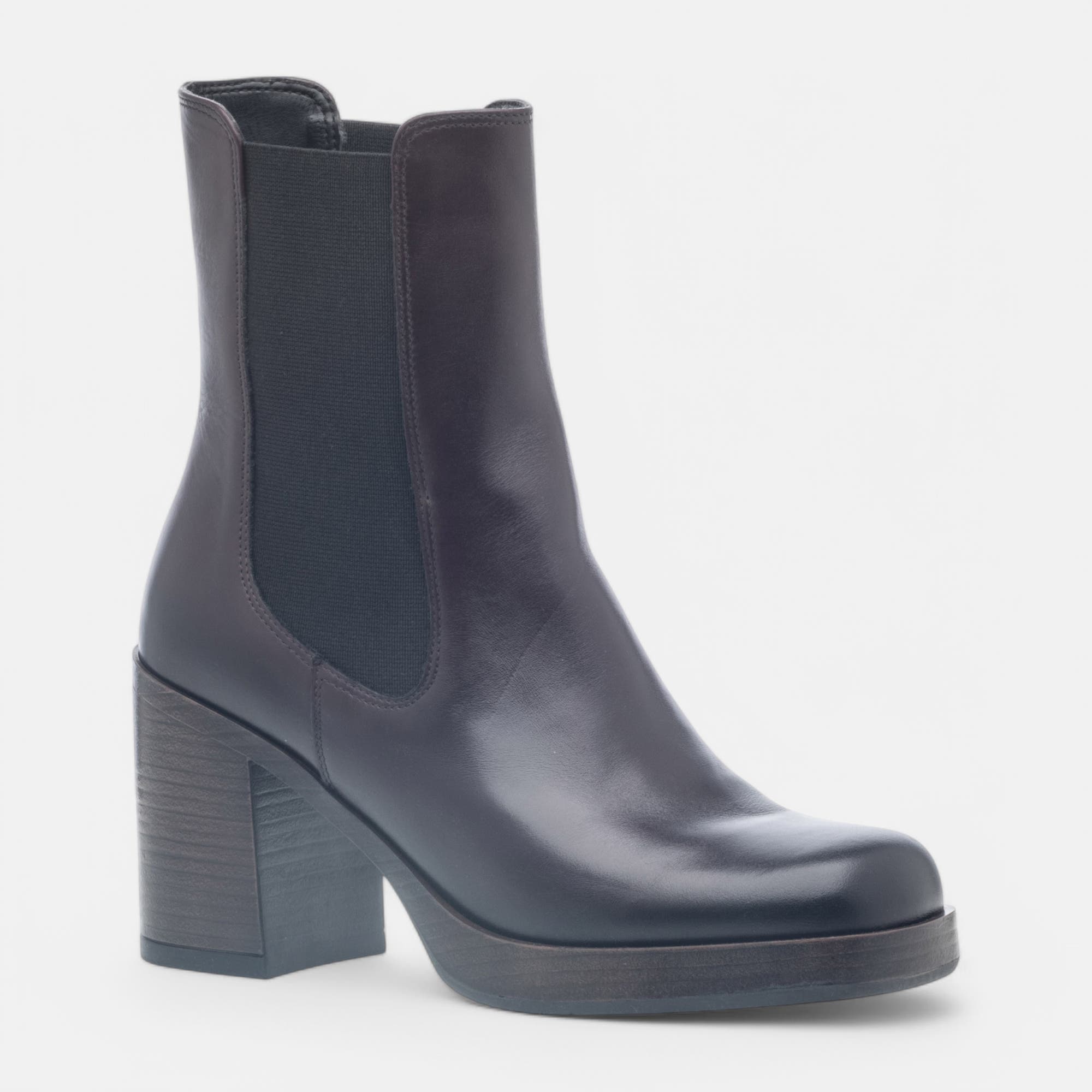 Boots chelsea à talon Femme en cuir bordeaux