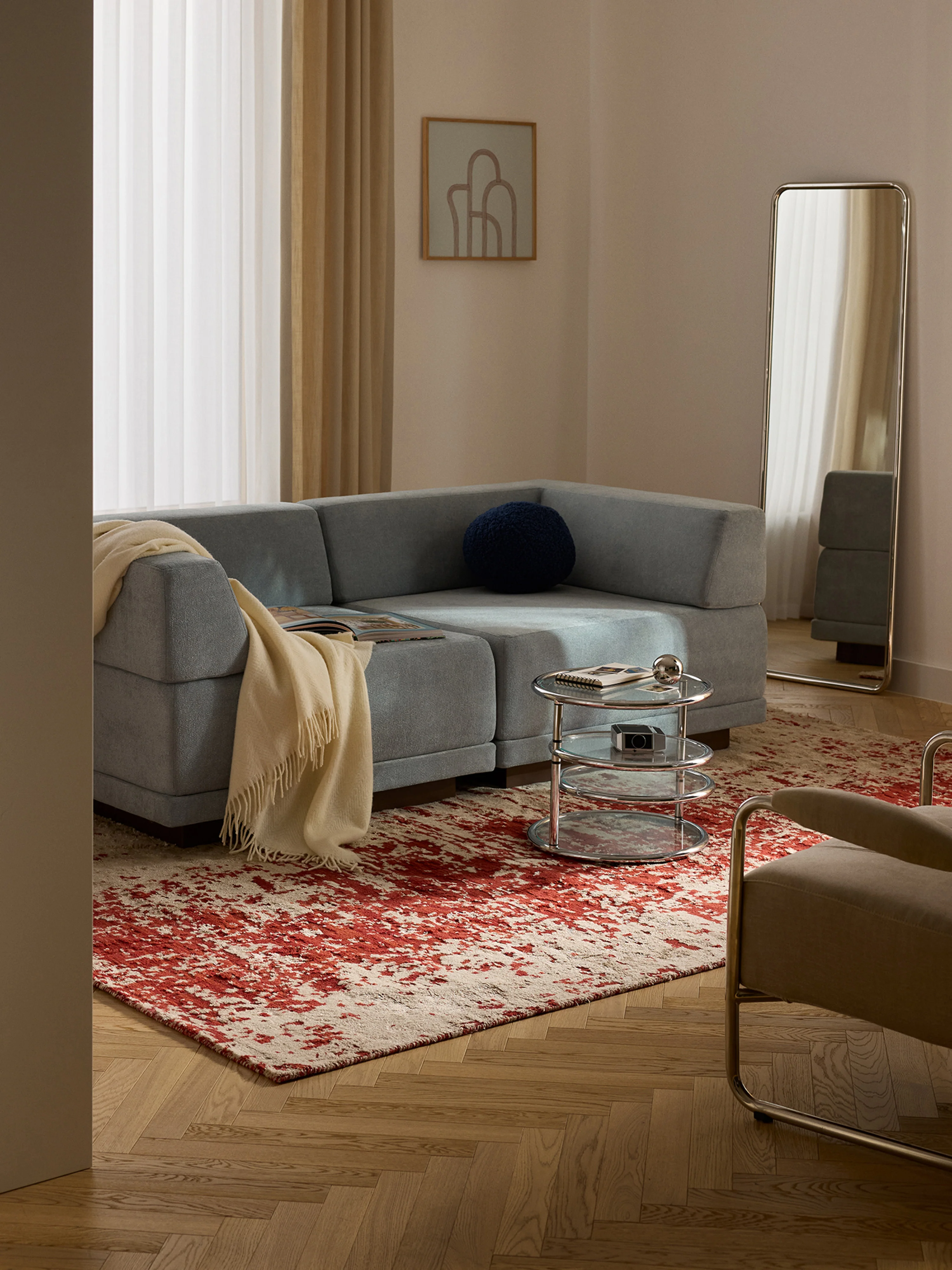 Handgeweven wollen vloerkleed Cynthia met abstract patroon