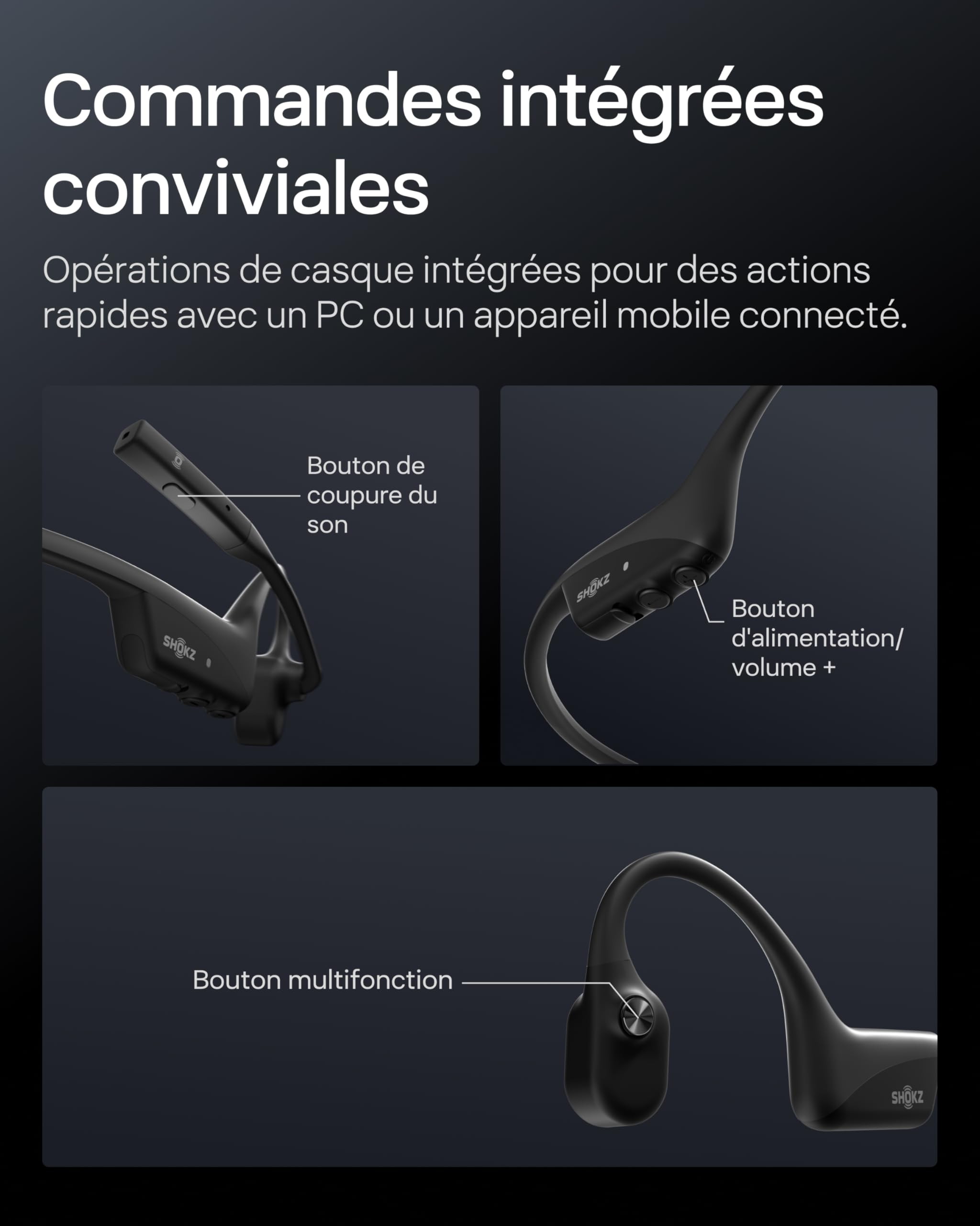 SHOKZ OpenComm2 UC 2025 Upgrade Conduction osseuse avec Adaptateur USB-A, écouteurs Bluetooth Oreilles Libres avec Micro Anti-Bruit, écouteurs sans Fil, 16 Heures d’autonomie, Signet de, Noir