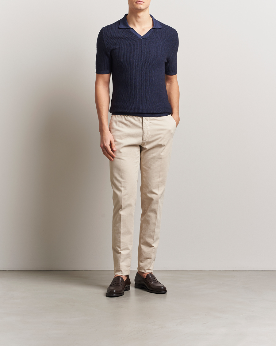 Stenströms Structured Merino Knitted Polo Navy