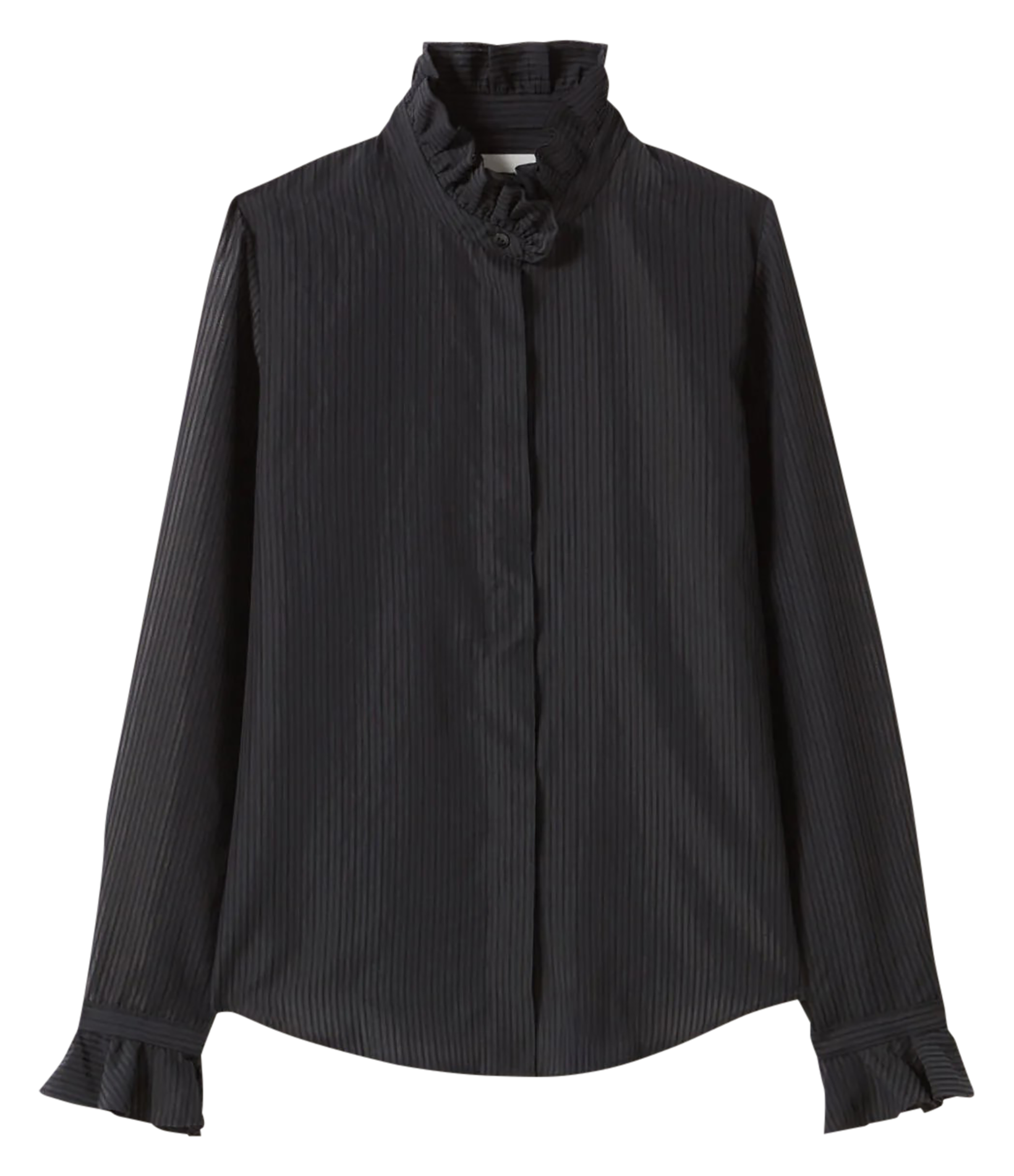 Chemise droite col volanté | Noir