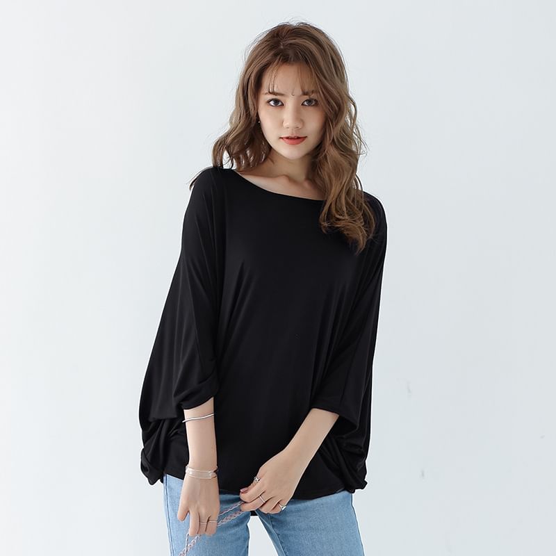BOSAI - Vleermuismouwen ronde hals effen T-shirt