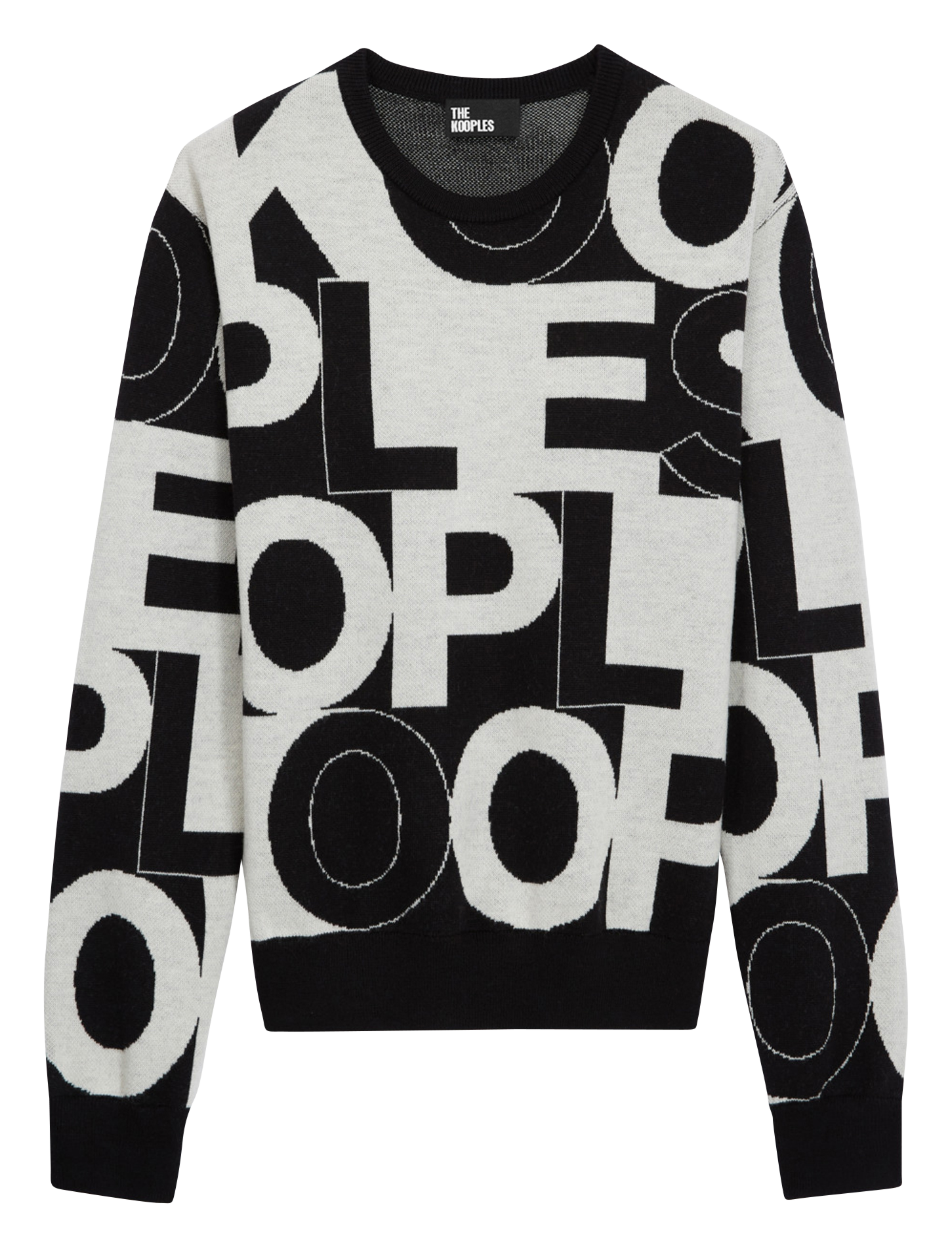 Pull col rond en laine imprimée | Noir