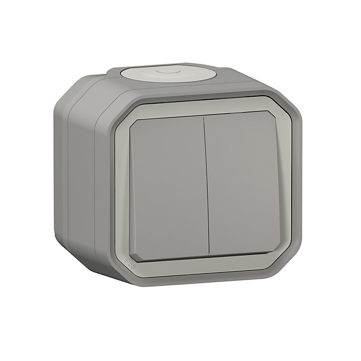 Double interrupteur Legrand Plexo gris en saillie