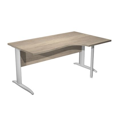 Bureau compact Trend - retour à droite avec pieds métal en L + pied de renfort - L160 - plateau imitation chêne canadien - pied métal alu