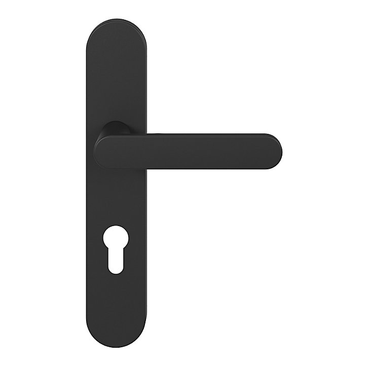 Ensemble poignée sur plaque rondcylindre GoodHome Minzh effet nickel mat noir L.120mm x l.42mm entraxe 165-195mm
