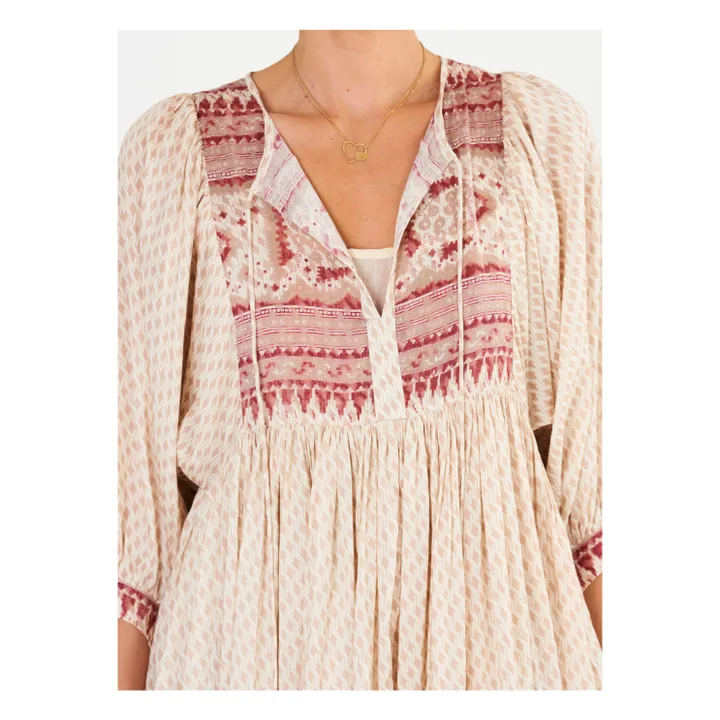 M.A.B.E. Robe Longue Brodée Ode | Rose poudré