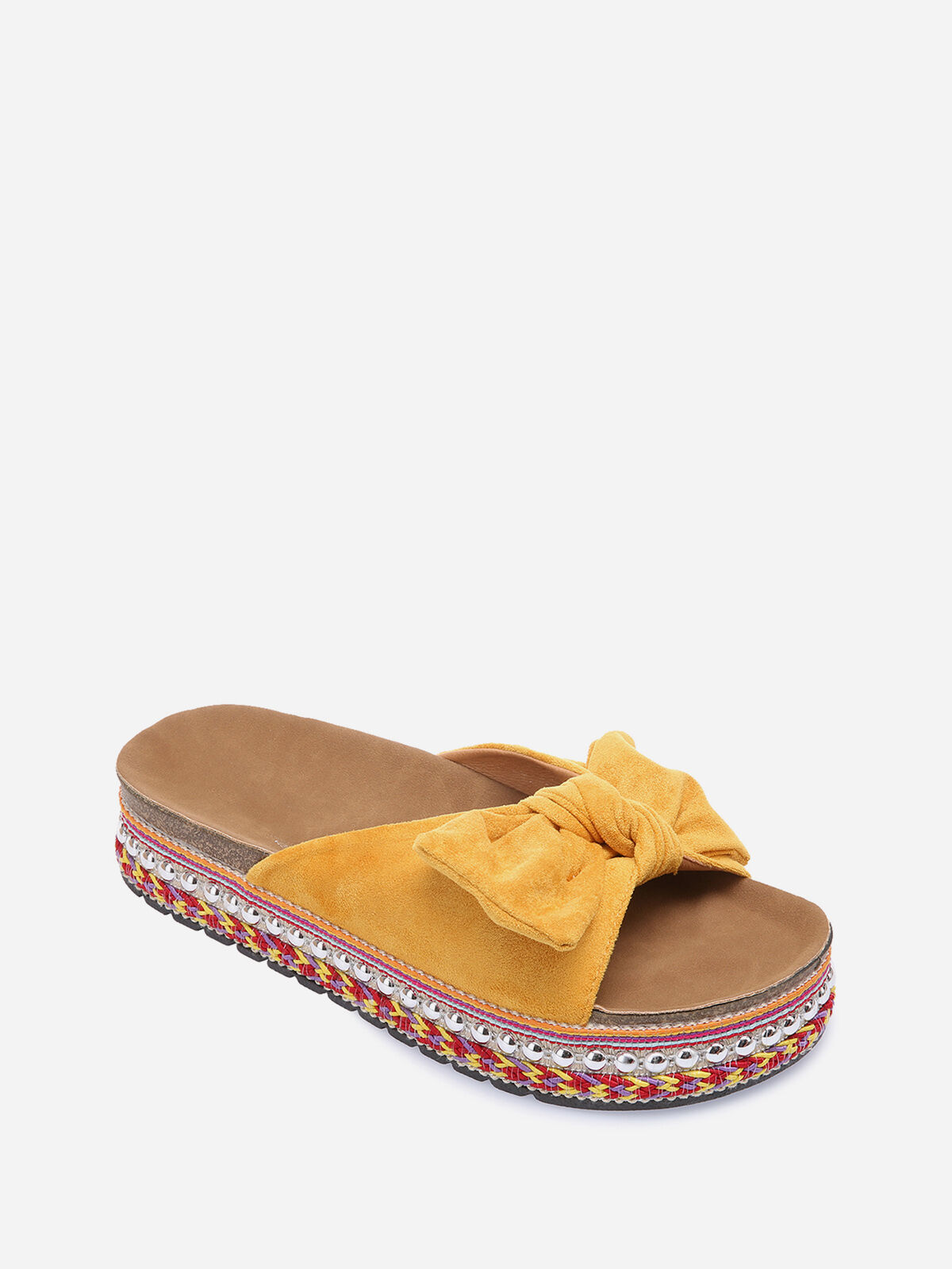 Mules à noeud et semelle à motifs- Jaune