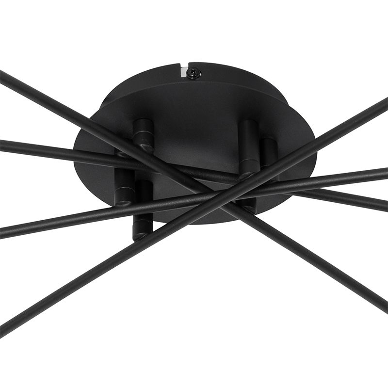 Moderne plafondlamp zwart 8-lichts met smoke glas - Athens