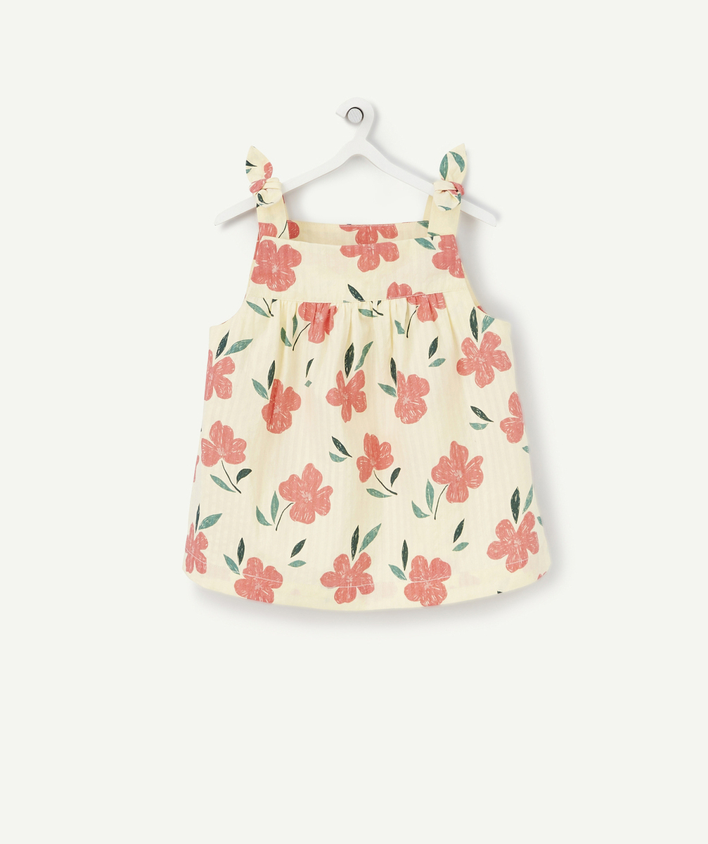BLOUSE BÉBÉ FILLE JAUNE EN COTON ET IMPRIMÉE AVEC FLEURS