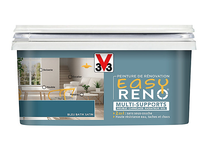 Peinture de rénovation multi-supports V33 Easy Reno bleu batik satin 2L