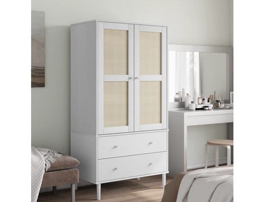 VIDAXL - Armoire Garde-robe senja aspect rotin blanc 90x55x175cm bois massif...