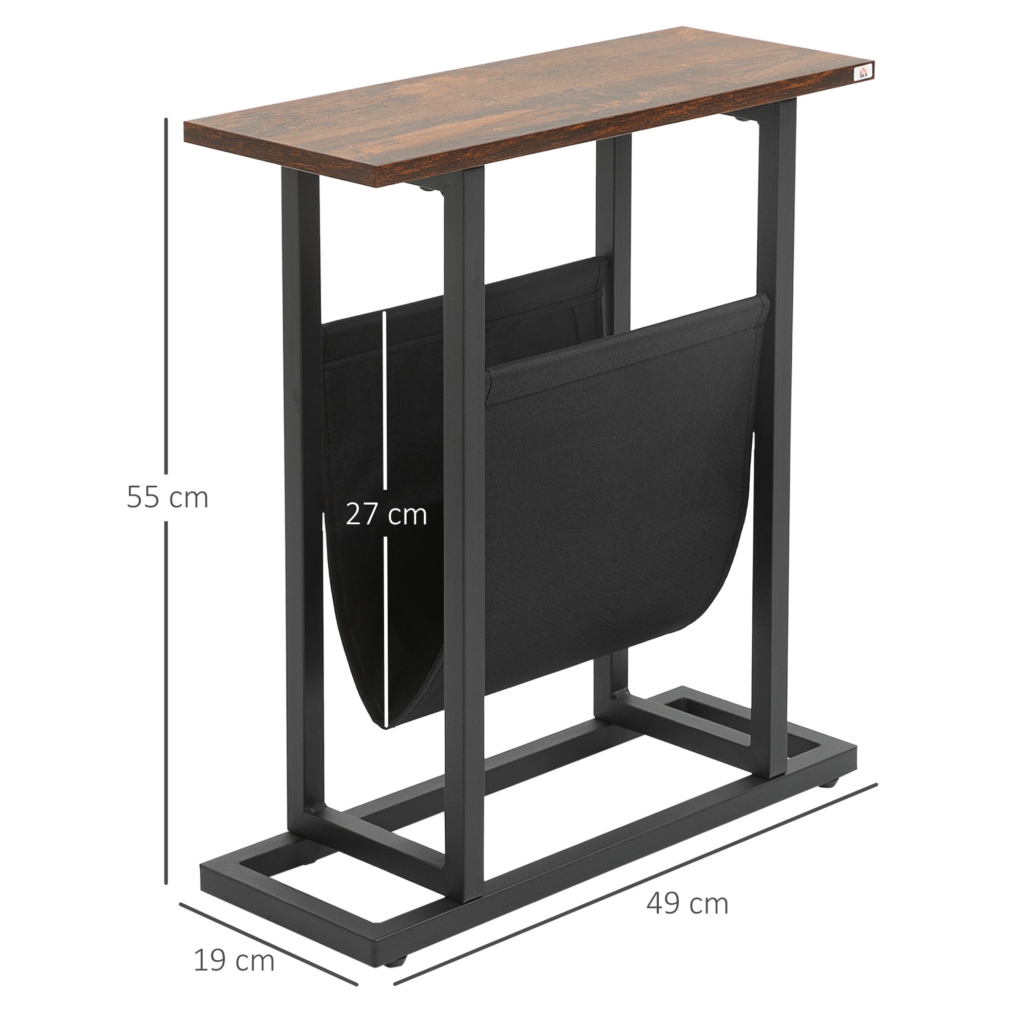 HOMCOM Beistelltisch mit Stofftasche braun, schwarz 49L x 19B x 55H cm