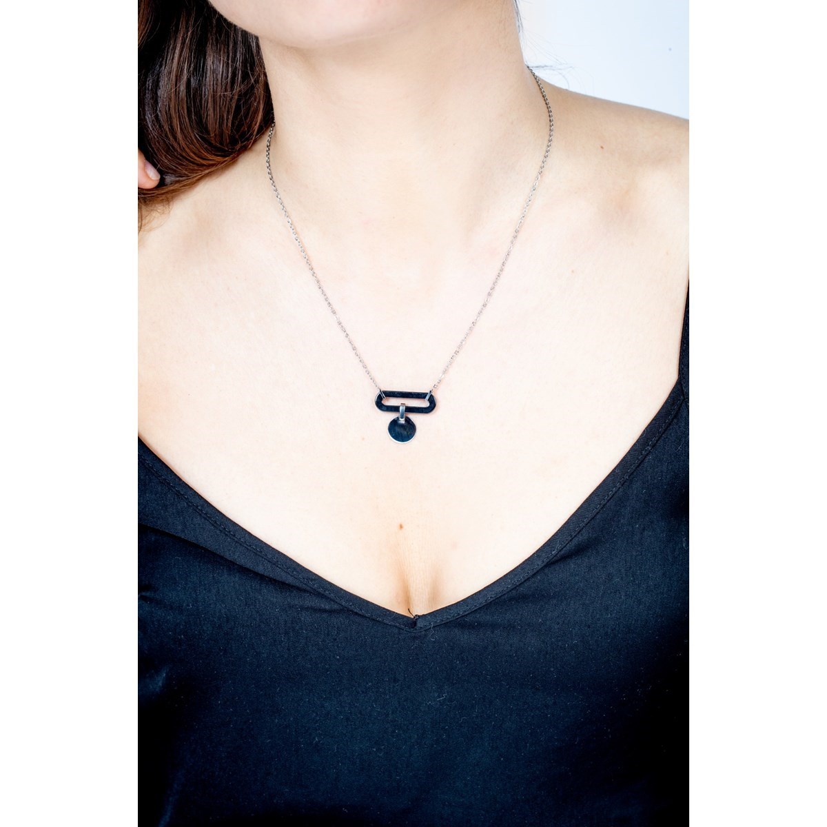 Collier mono-motif en Acier 316L et céramique - blanc brillant
