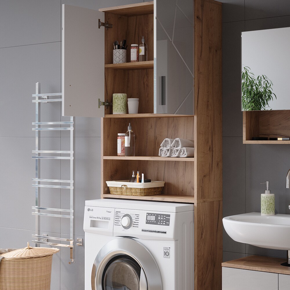 Vicco Waschmaschinenschrank Irma Eiche Weiß Hochglanz 64 x 191 cm Badezimmer