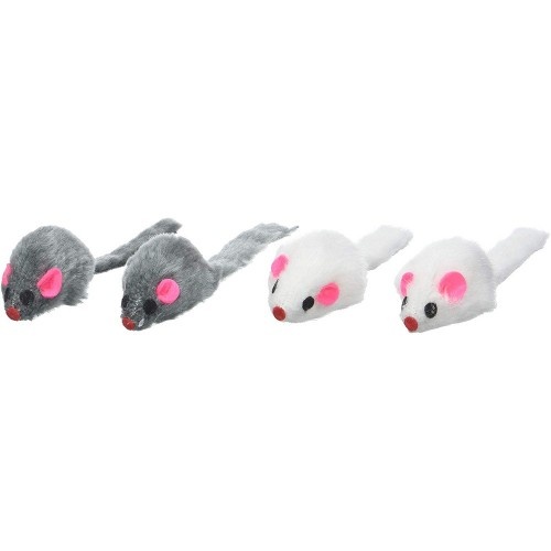 Pacote com 4 ratinhos de brinquedo para gatos, cores sortidas.