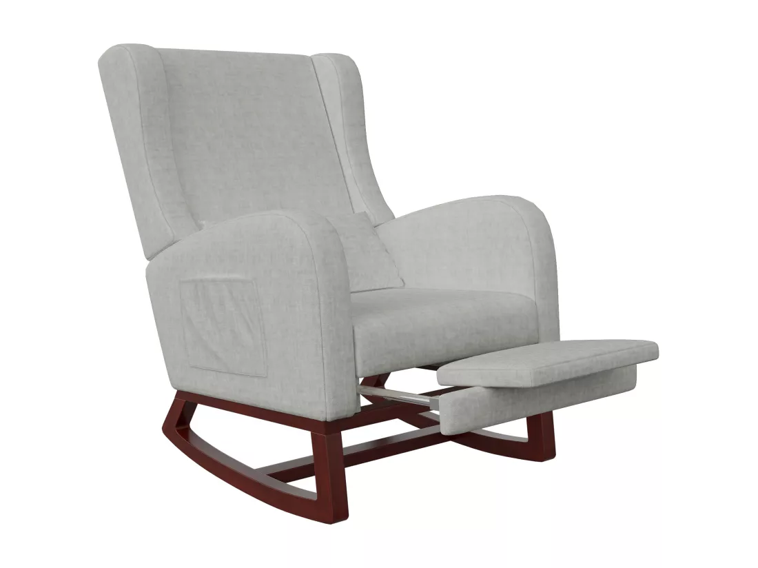 Chaise à bascule avec repose-pieds, pieds antidérapants en bois massif, poches des deux côtés, coton et lin, gris