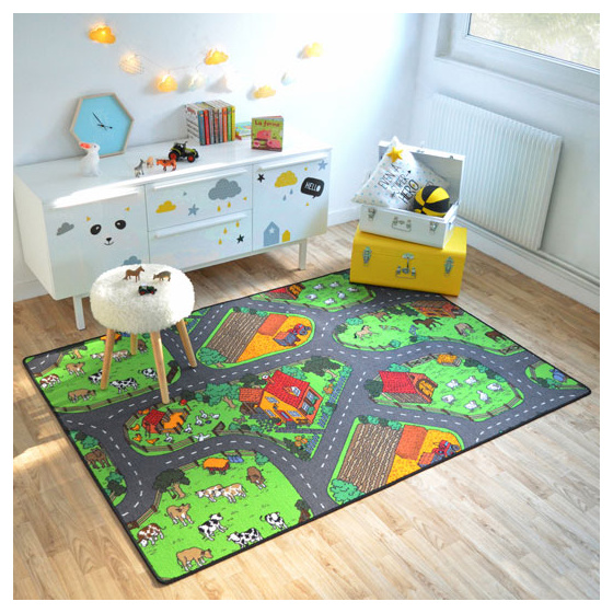 Tapis de jeu enfant - circuit voiture - campagne - 120 x 170 cm