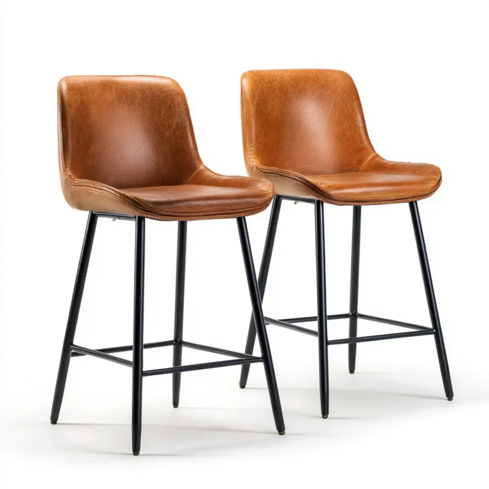 Barhocker Set – Kunstleder Sitzfläche 42 cm x 48 cm x 75 cm – Braun – Modernes Design