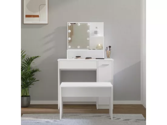 Ensemble de coiffeuse avec LED Blanc Bois d'ingénierie