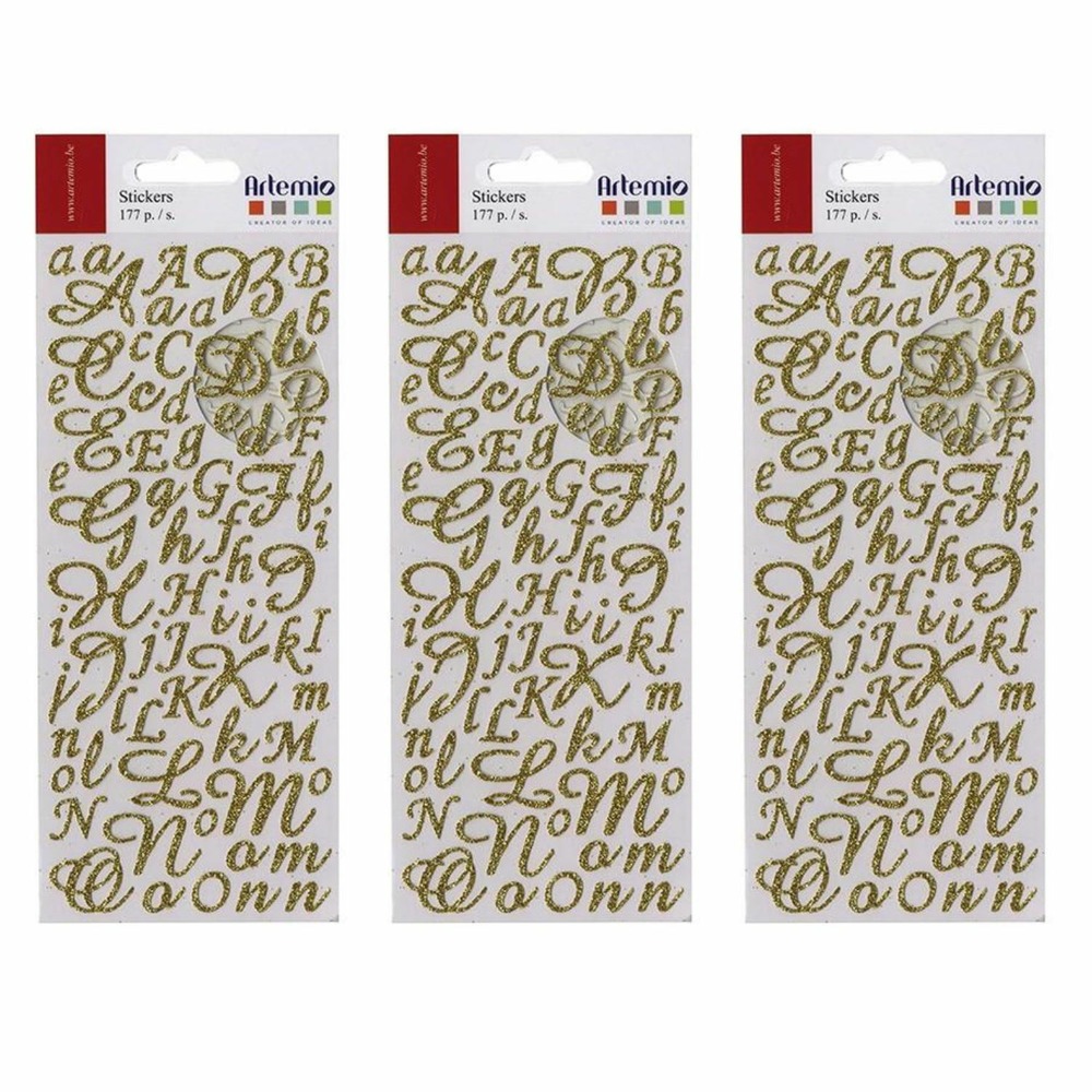531 stickers alphabet & chiffres dorés à paillettes