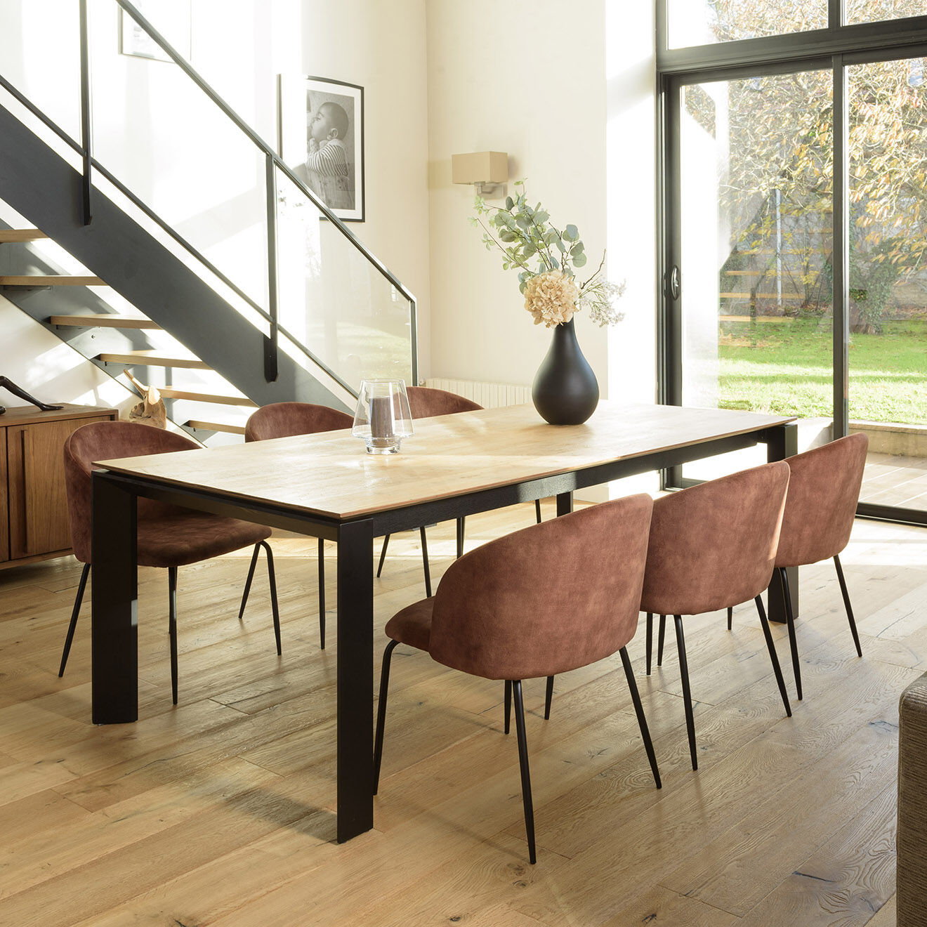 Macabane 2 Chaises en Velours Tom acajou - 55x57x80 cm