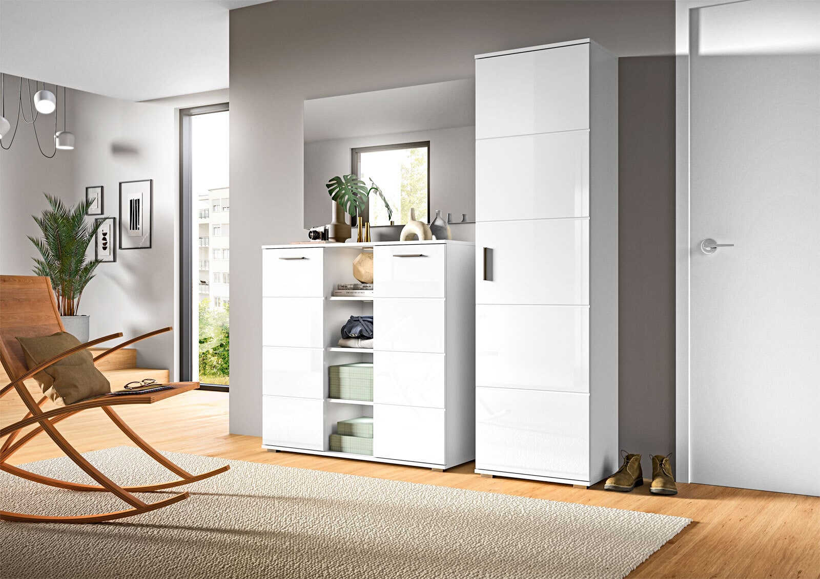 Garderobenschrank Prego 55x191x37 cm weiß hochglanz