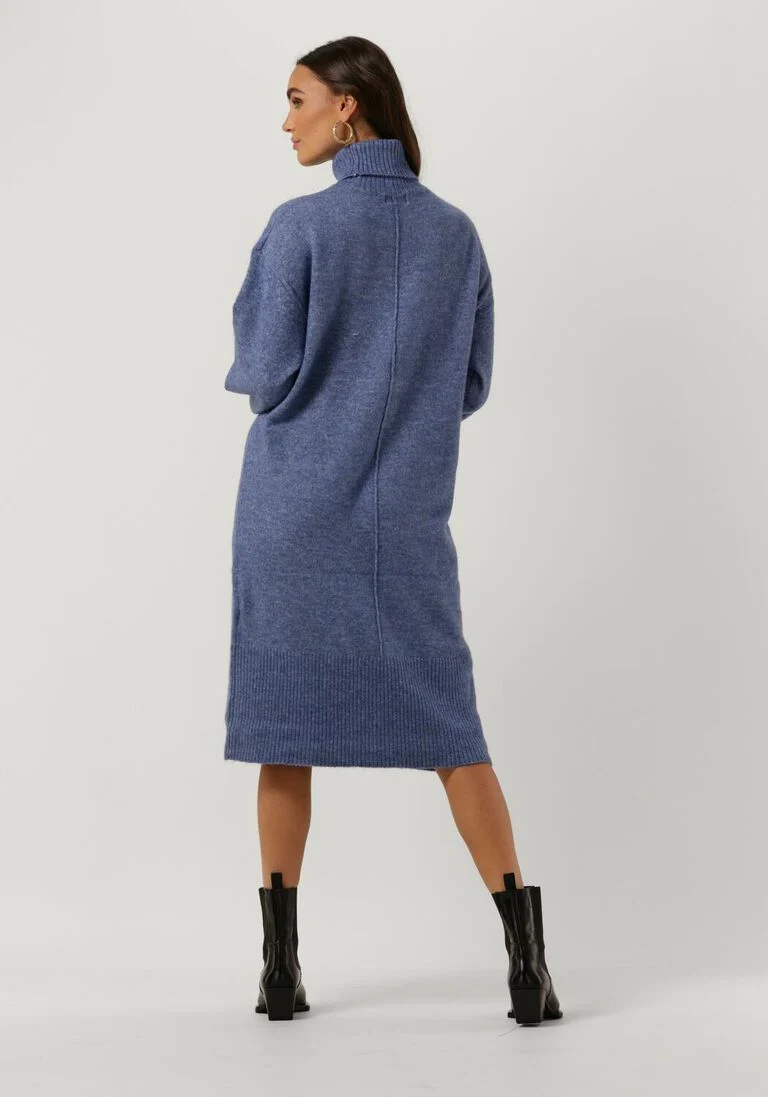 OBJECT blauwe object midi jurk abbie l/s knit dress