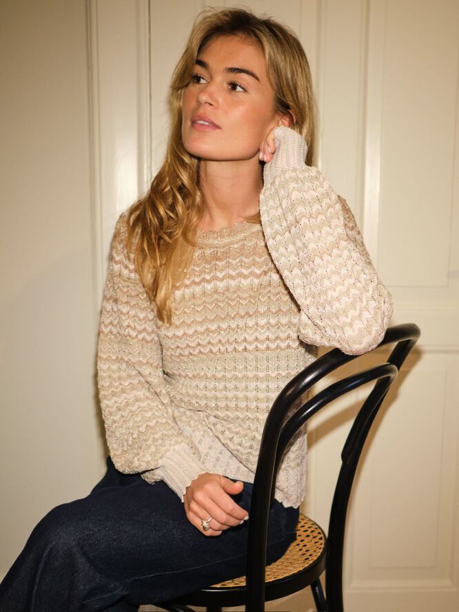 Neo Noir Dito Chevron Knit Blouse Light brown