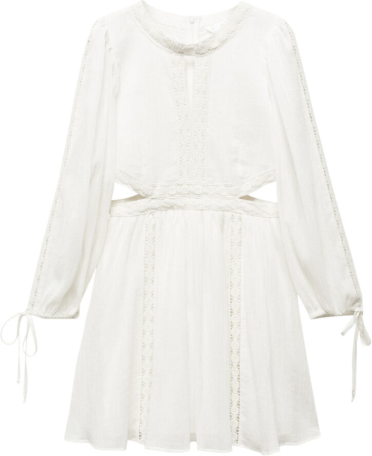 MANGO Lace detail slit dress Natural white