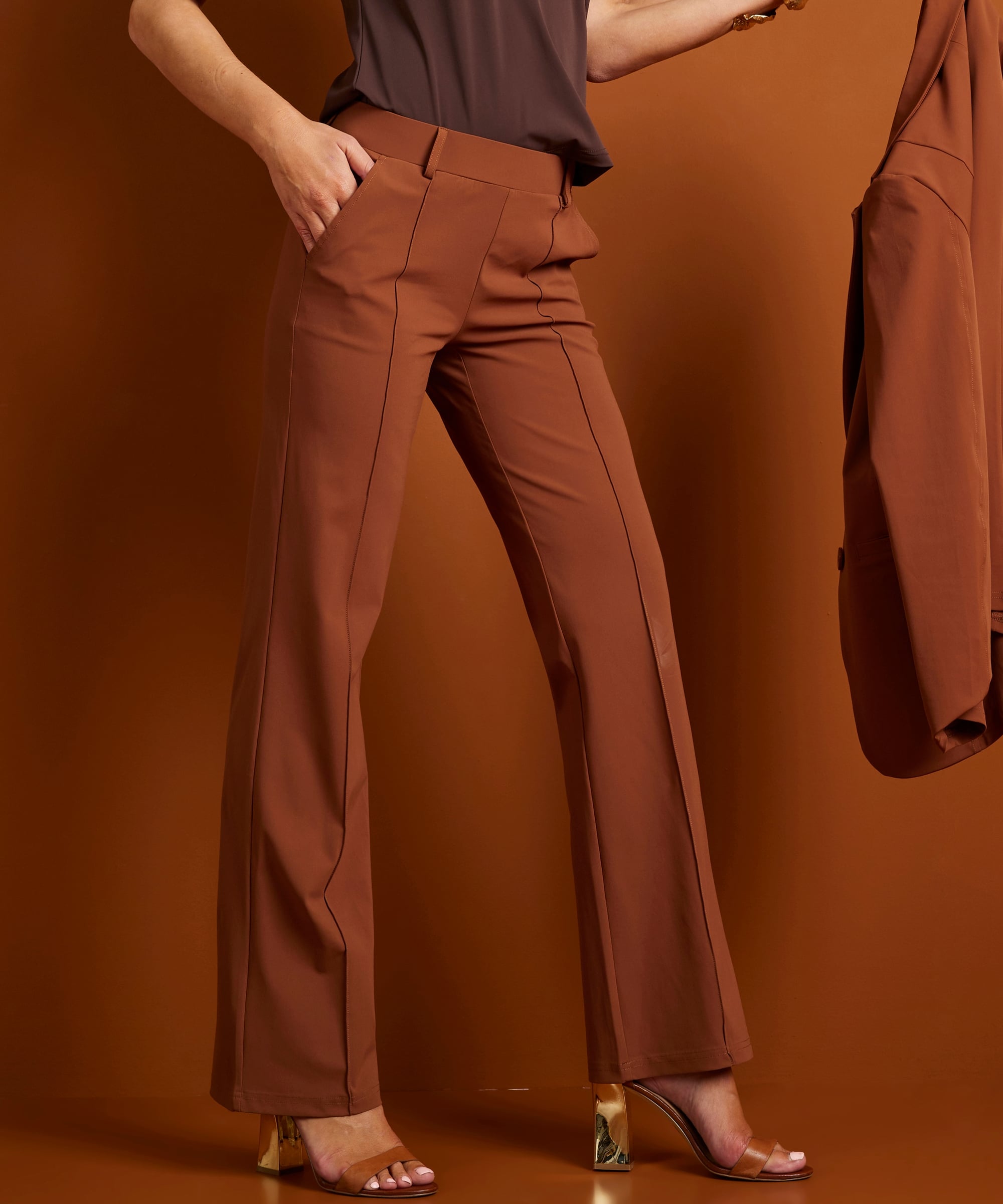 wide fit broek travelstof met naad