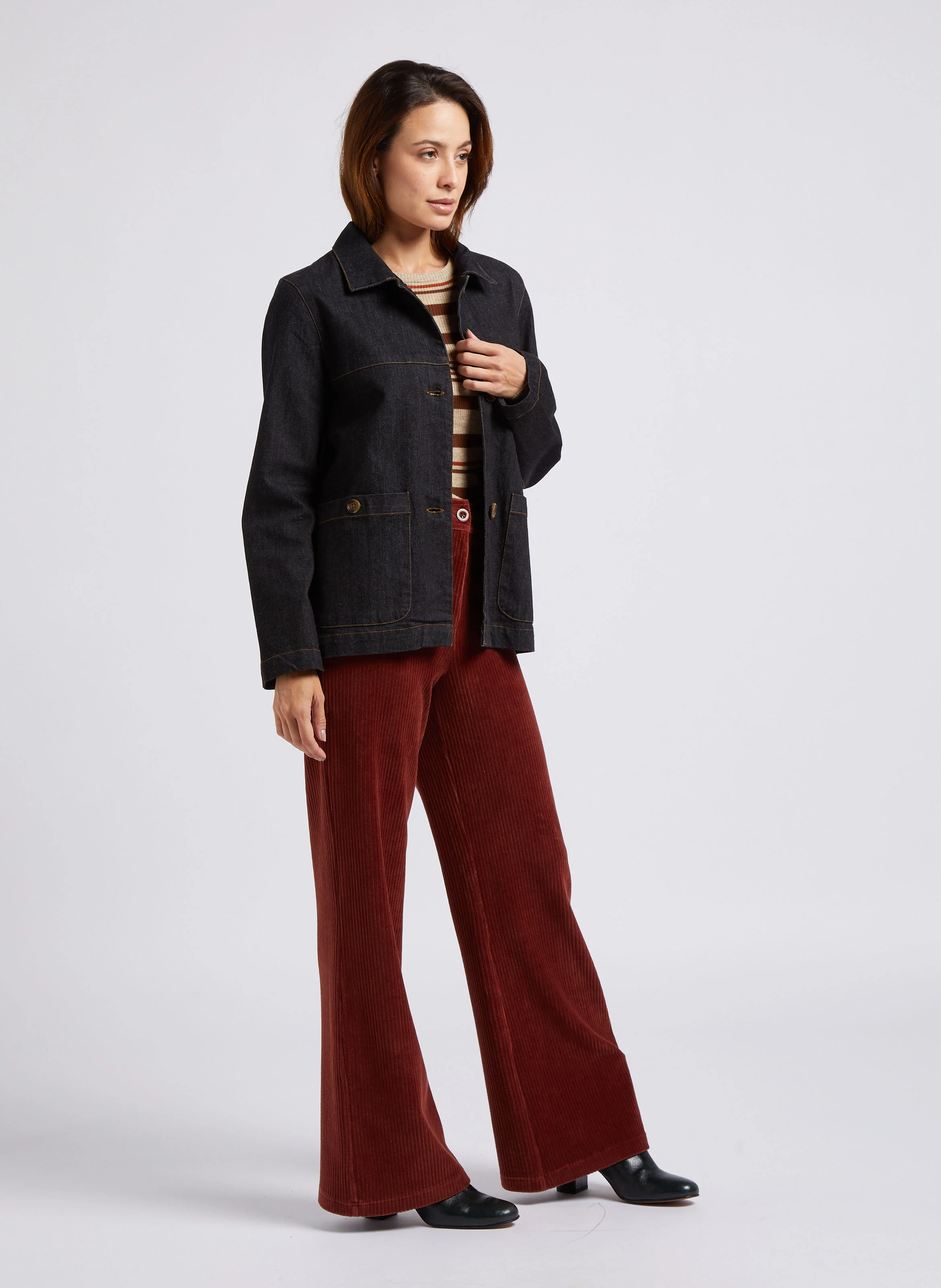 Pantalon flare en coton mélangé | Marron