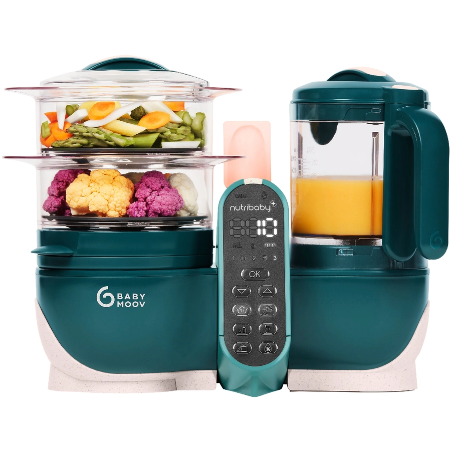 babymoov Küchenmaschine Nutribaby plus Opal green + babymoov Nahrungsbehälter Babybols Multi Set Kit XXL