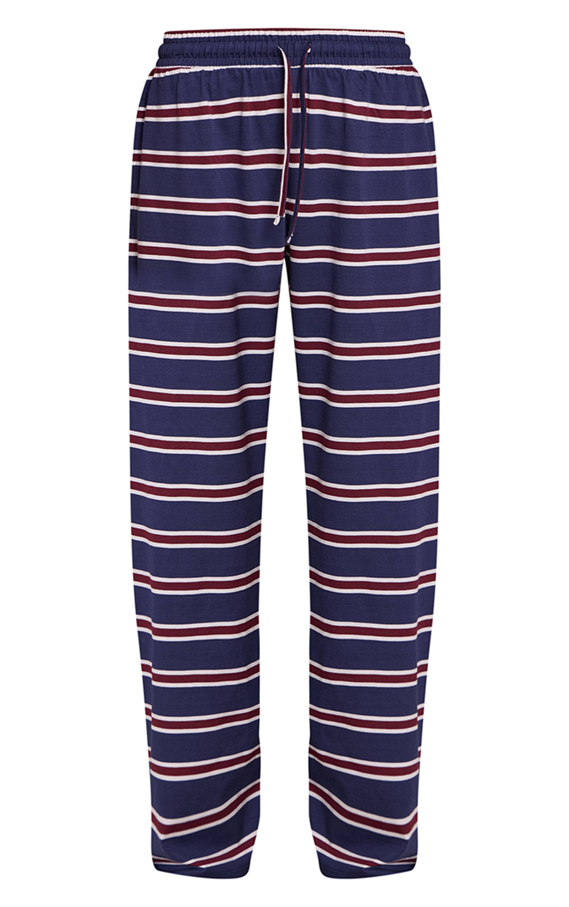 Navy Stripe Pantalon Large À Rayures Avec Cordon De Serrage